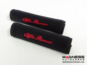 Seat Belt Shoulder Pads - set of 2 - Black w/ Alfa Romeo Logo + Black Binding